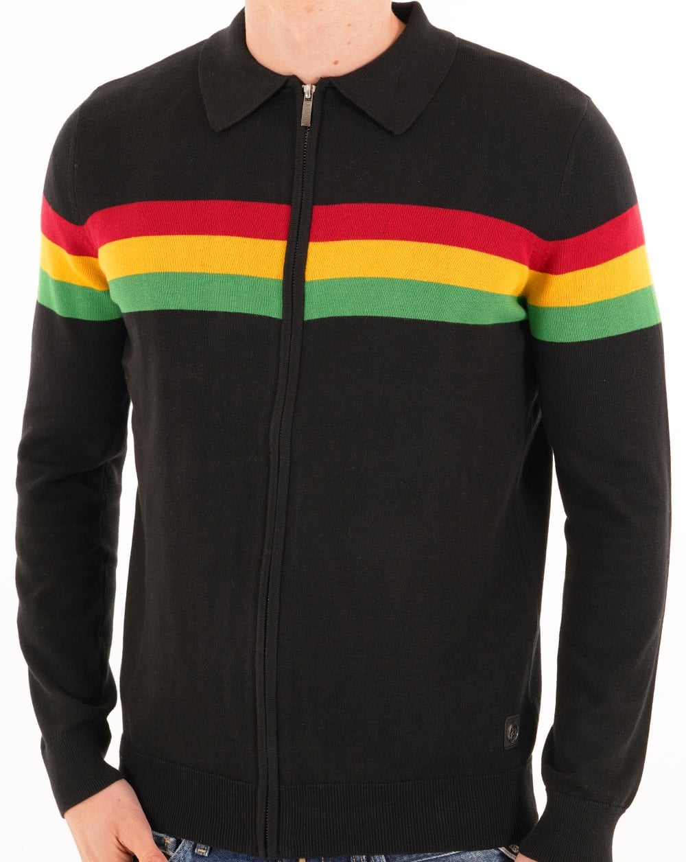 Trojan Stripe Zip Cardi Black