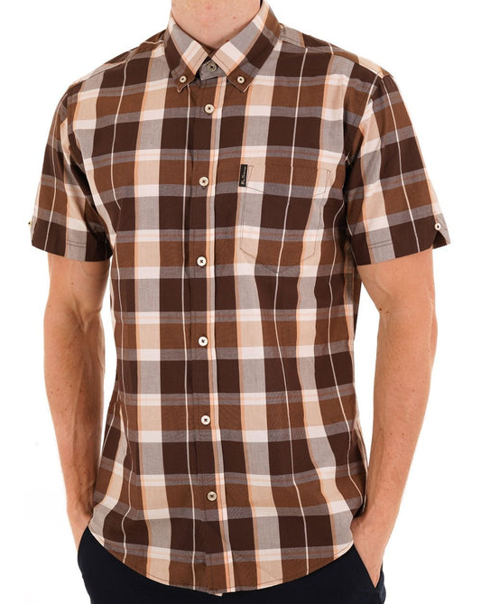 Ben Sherman Block Check SS Shirt Dark Brown