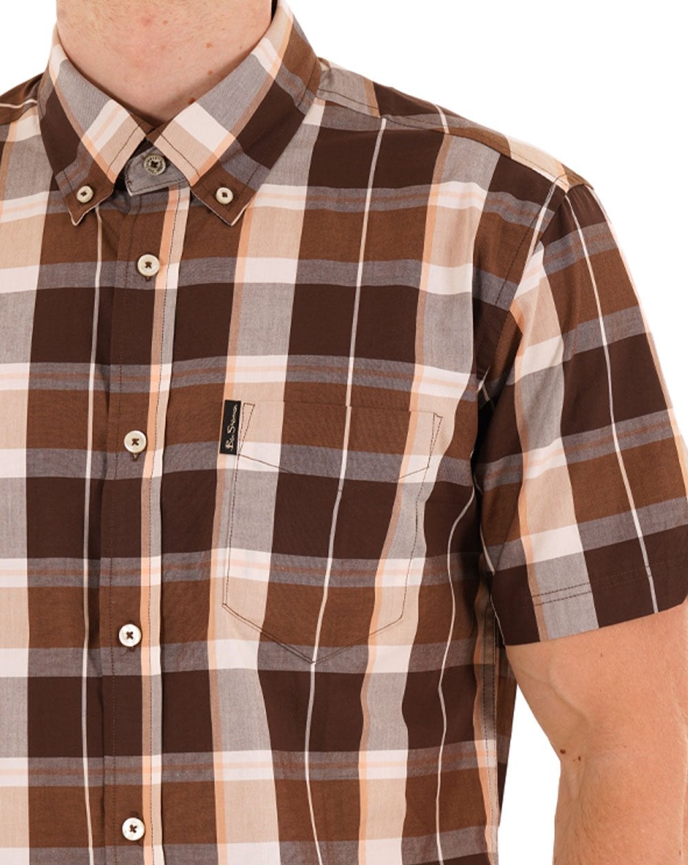 Ben Sherman Block Check SS Shirt Dark Brown