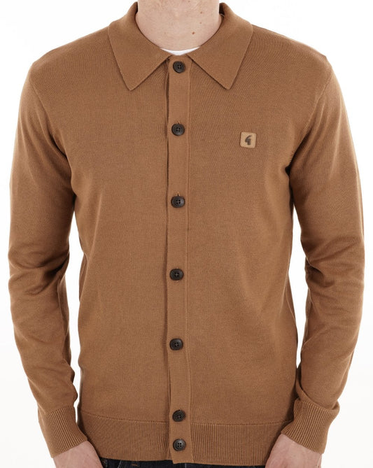 Gabicci Vintage Azima Full Button Polo Nutmeg