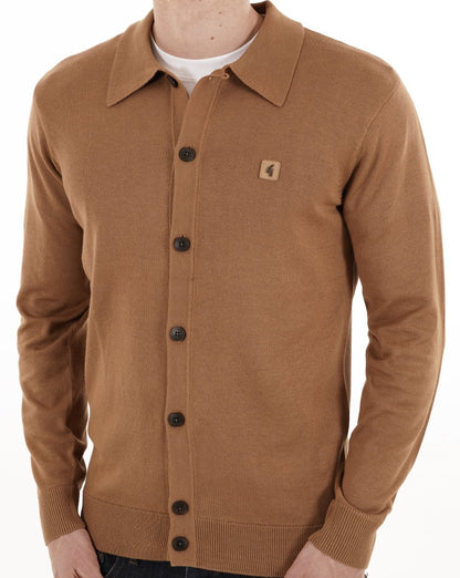 Gabicci Vintage Azima Full Button Polo Nutmeg
