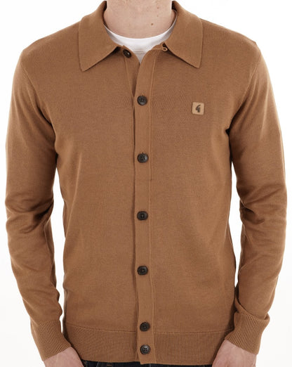 Gabicci Vintage Azima Full Button Polo Nutmeg