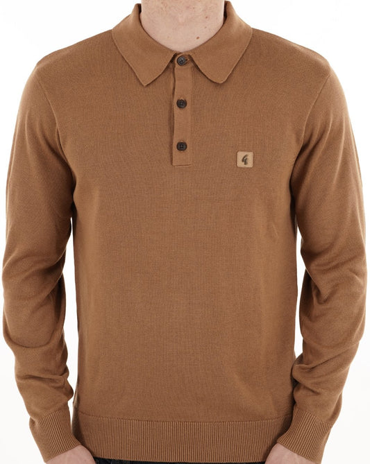 Gabicci Vintage Francesco Knitted Polo Nutmeg
