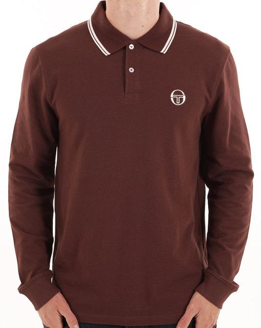 Sergio Tacchini Tipped Long Sleeve Polo Shirt Dark Brown