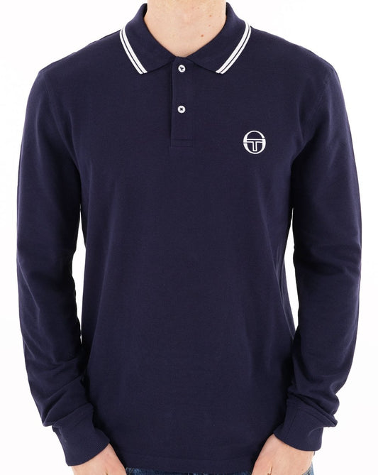 Sergio Tacchini Tipped Long Sleeve Polo Shirt Navy Blue