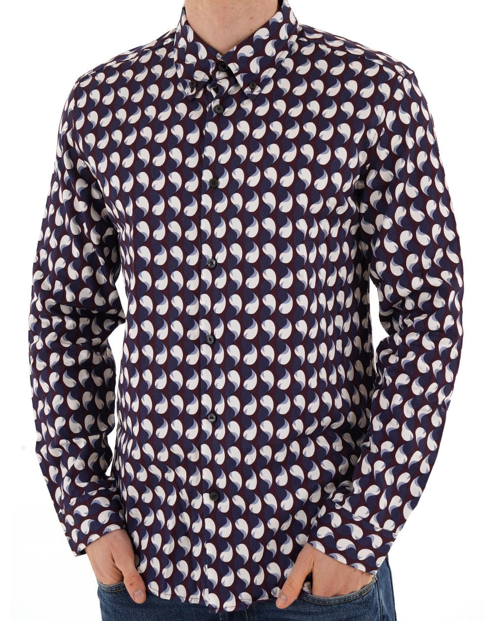 Ben Sherman Paisley Geo Print Shirt Dark Wine