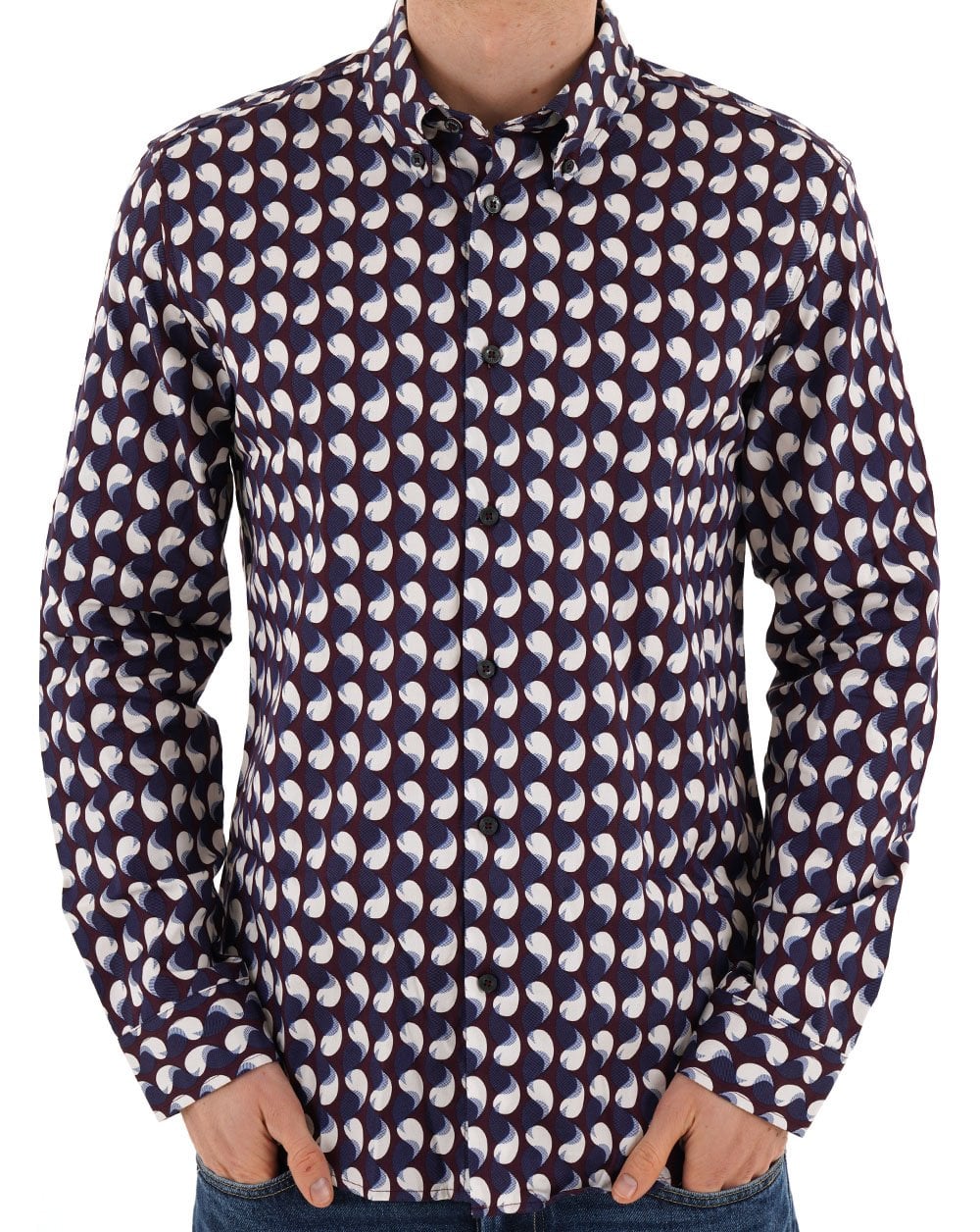 Ben Sherman Paisley Geo Print Shirt Dark Wine