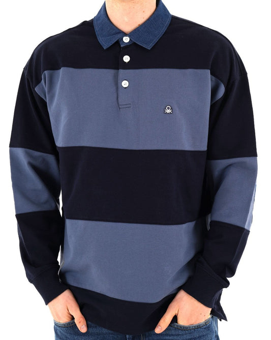 Benetton Benetton Striped Rugby Polo Top Blue