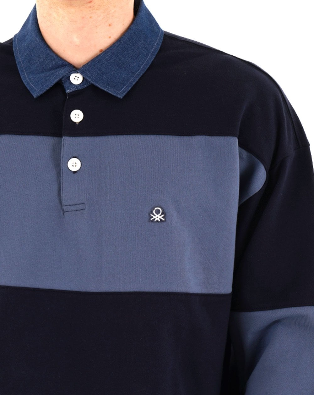 Benetton Striped Rugby Polo Top Blue