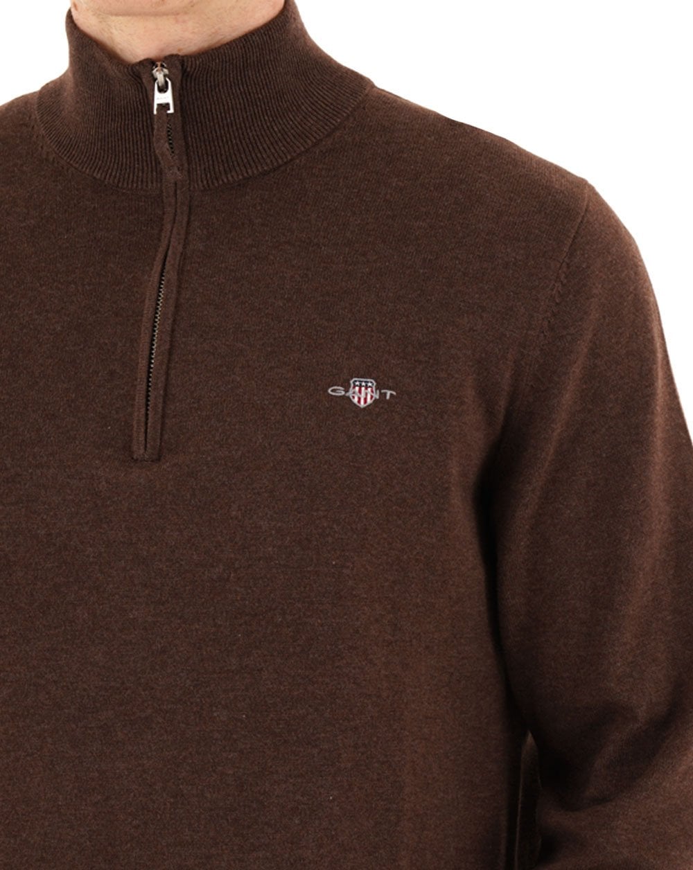 Gant Classic Cotton Half Zip Jumper Brown Melange
