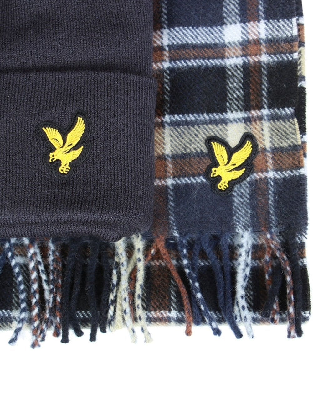 Lyle & Scott Lambswool Blend Scarf & Beanie Set Blue Night
