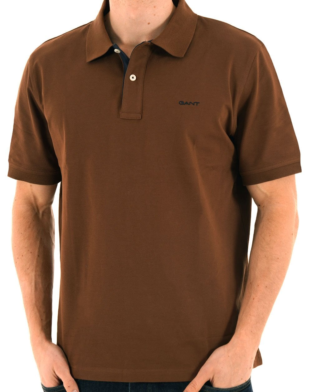 Gant Contrast Collar Polo Shirt Mahogany Brown