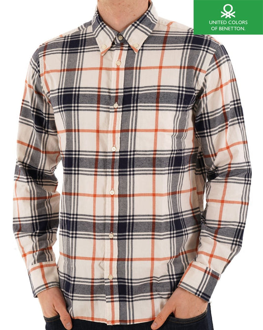 Benetton Flannel Check Shirt Creamy White