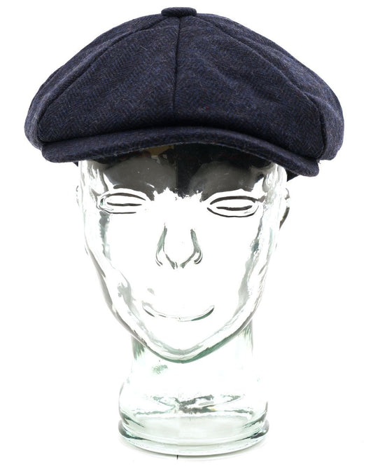 80s Casual Classics Heritage Traditions Carlyle Tweed Herringbone Newsboy Cap Navy
