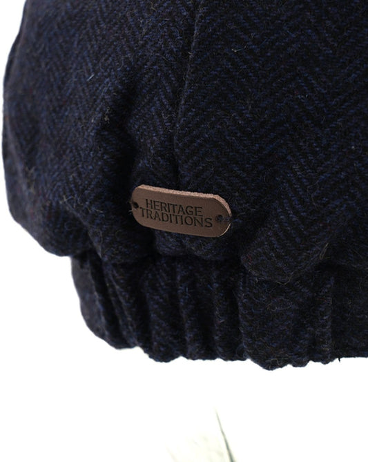 80s Casual Classics Heritage Traditions Carlyle Tweed Herringbone Newsboy Cap Navy