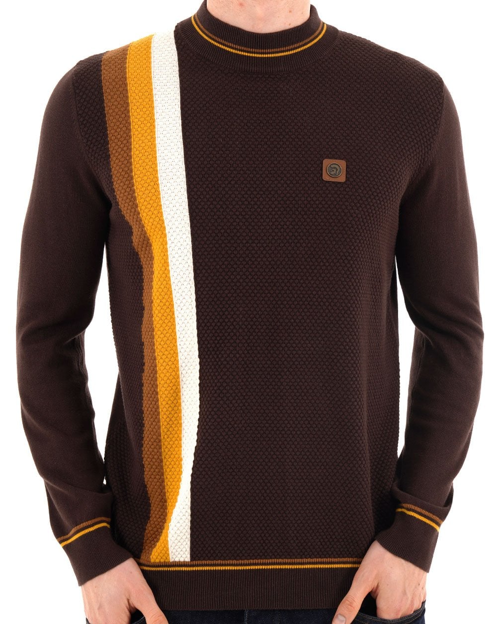 Trojan Racing Stripe Turtle Neck Knit Chocolate