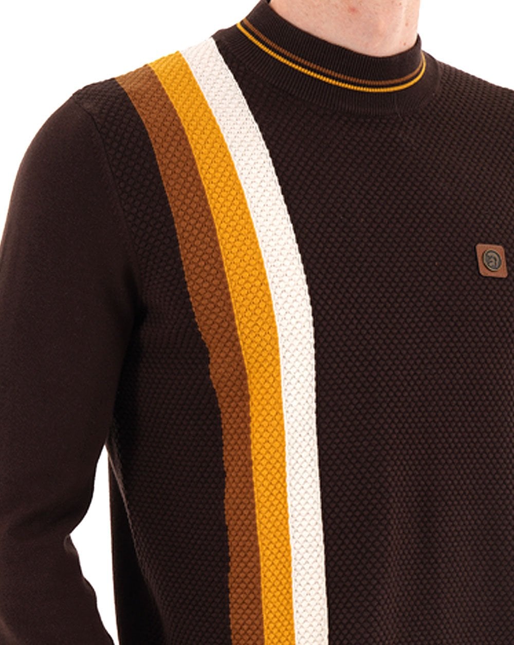 Trojan Racing Stripe Turtle Neck Knit Chocolate
