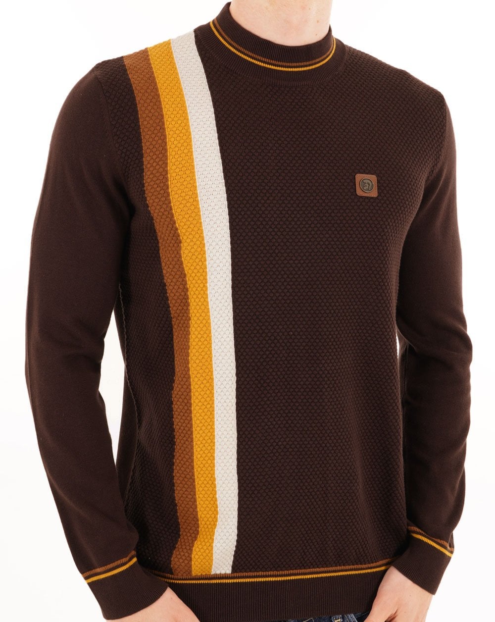 Trojan Racing Stripe Turtle Neck Knit Chocolate