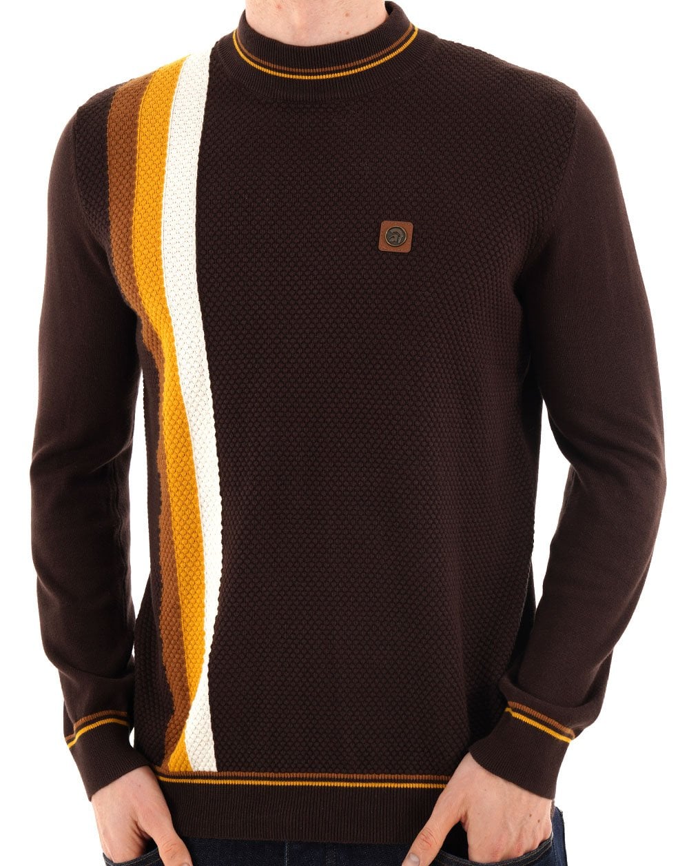 Trojan Racing Stripe Turtle Neck Knit Chocolate