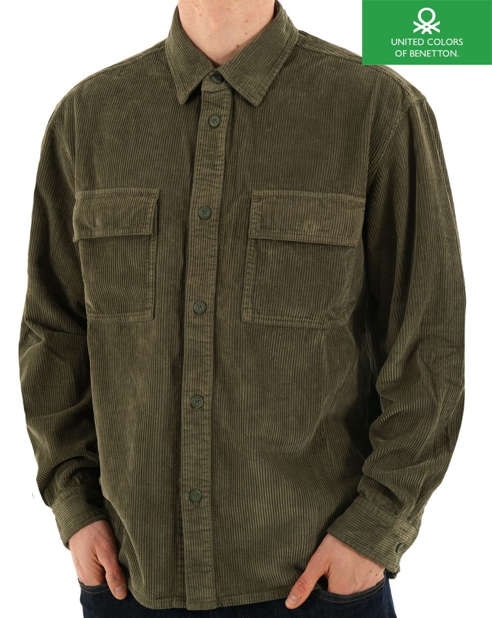 Benetton Ribbed Cord Overshirt Military Green