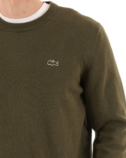 Lacoste Cotton Blend Crew Knit Olive