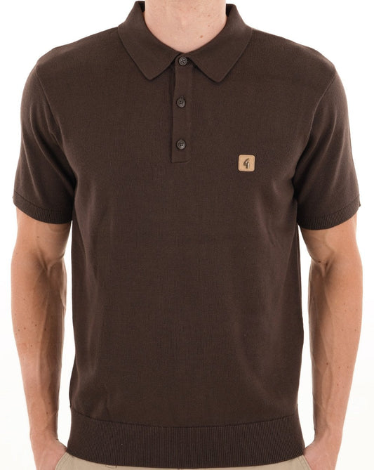 Gabicci Vintage Jackson Knit Polo DK Brown