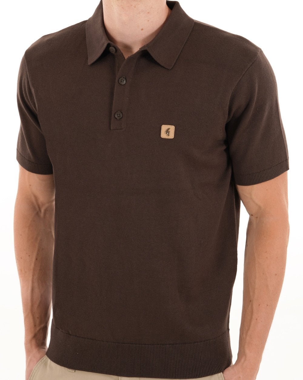 Gabicci Vintage Jackson Knit Polo DK Brown