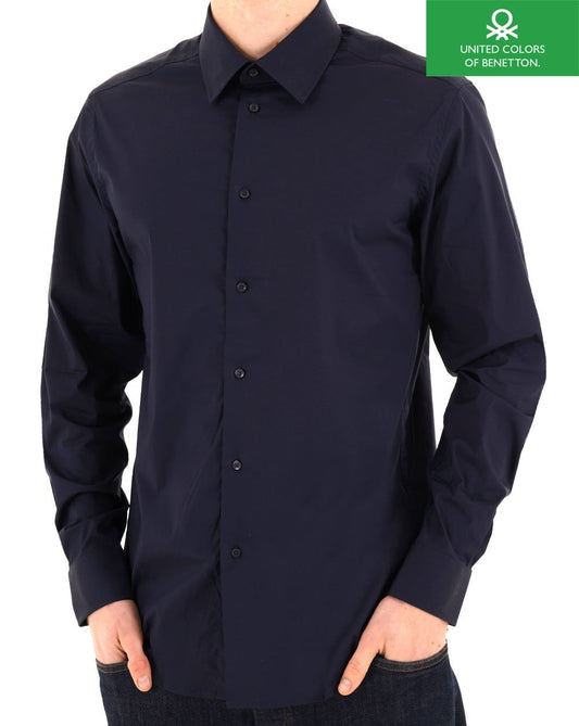 Benetton Poplin Slim Fit Shirt Navy