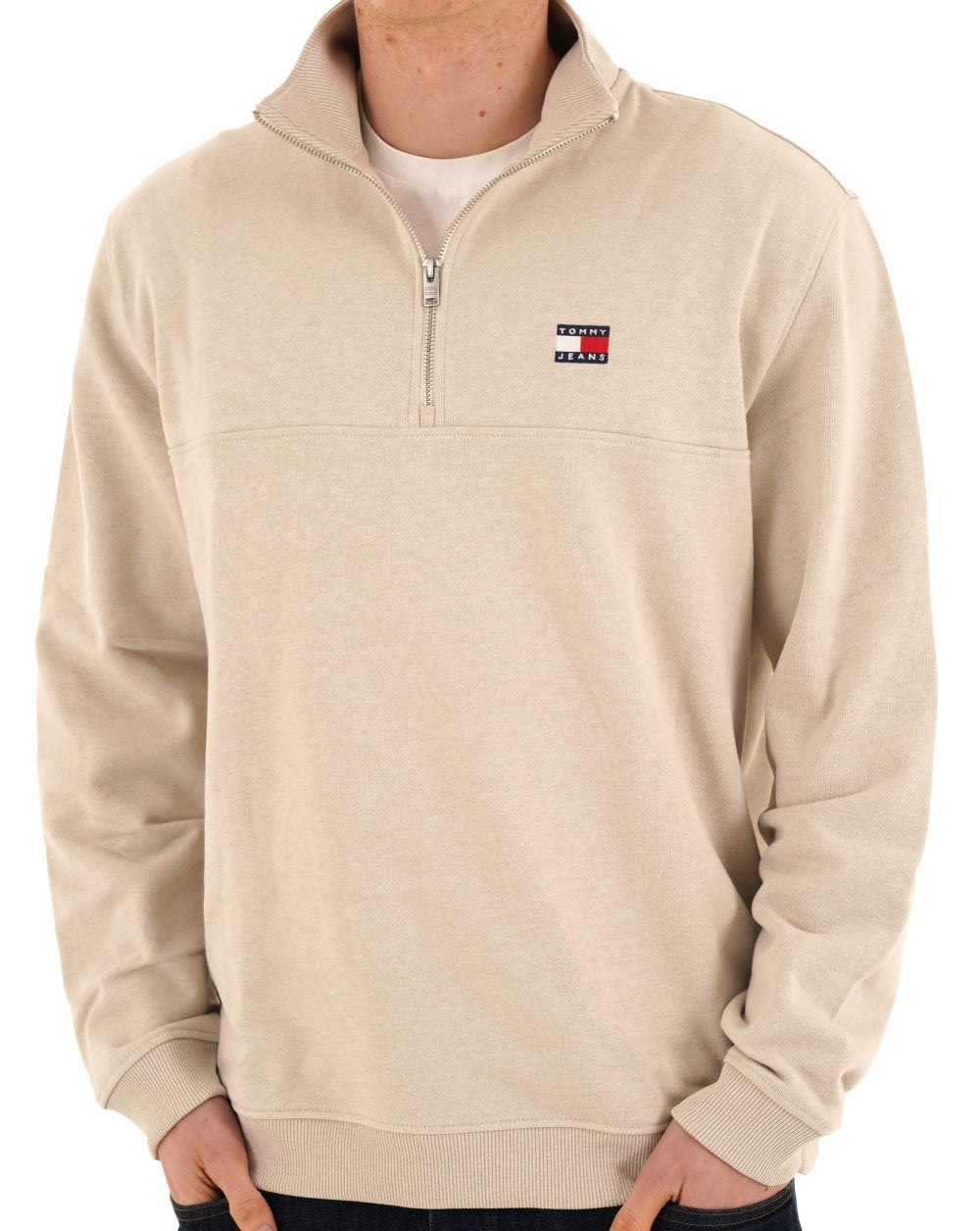 Tommy Jeans Badge 1/4 Zip Sweater Ancient White