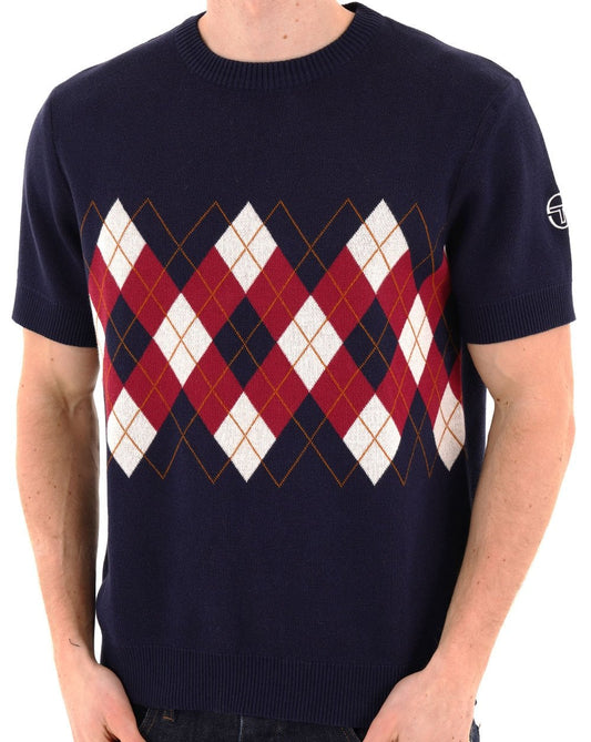 Sergio Tacchini Argyle Diamond Crew Knit Tee Navy