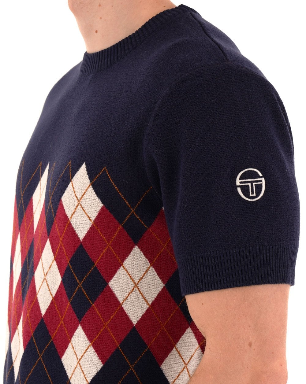 Sergio Tacchini Argyle Diamond Crew Knit Tee Navy