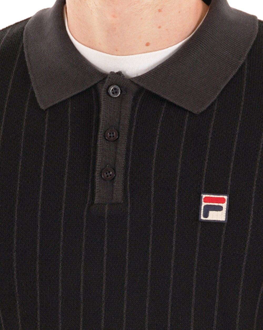 Fila Vintage Kobe Knit Polo Black Charcoal