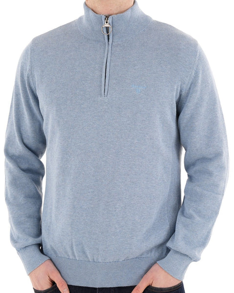 Barbour Cotton Half Zip Knit Light Chambray Blue