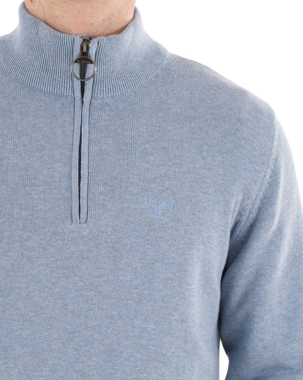 Barbour Cotton Half Zip Knit Light Chambray Blue