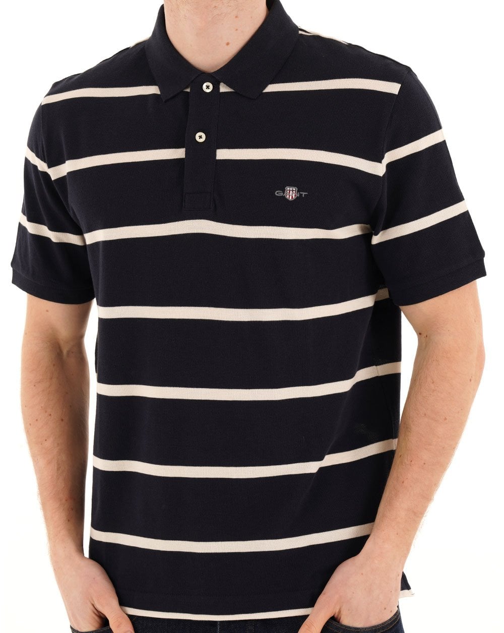 Gant Striped Polo Shirt Navy Blue