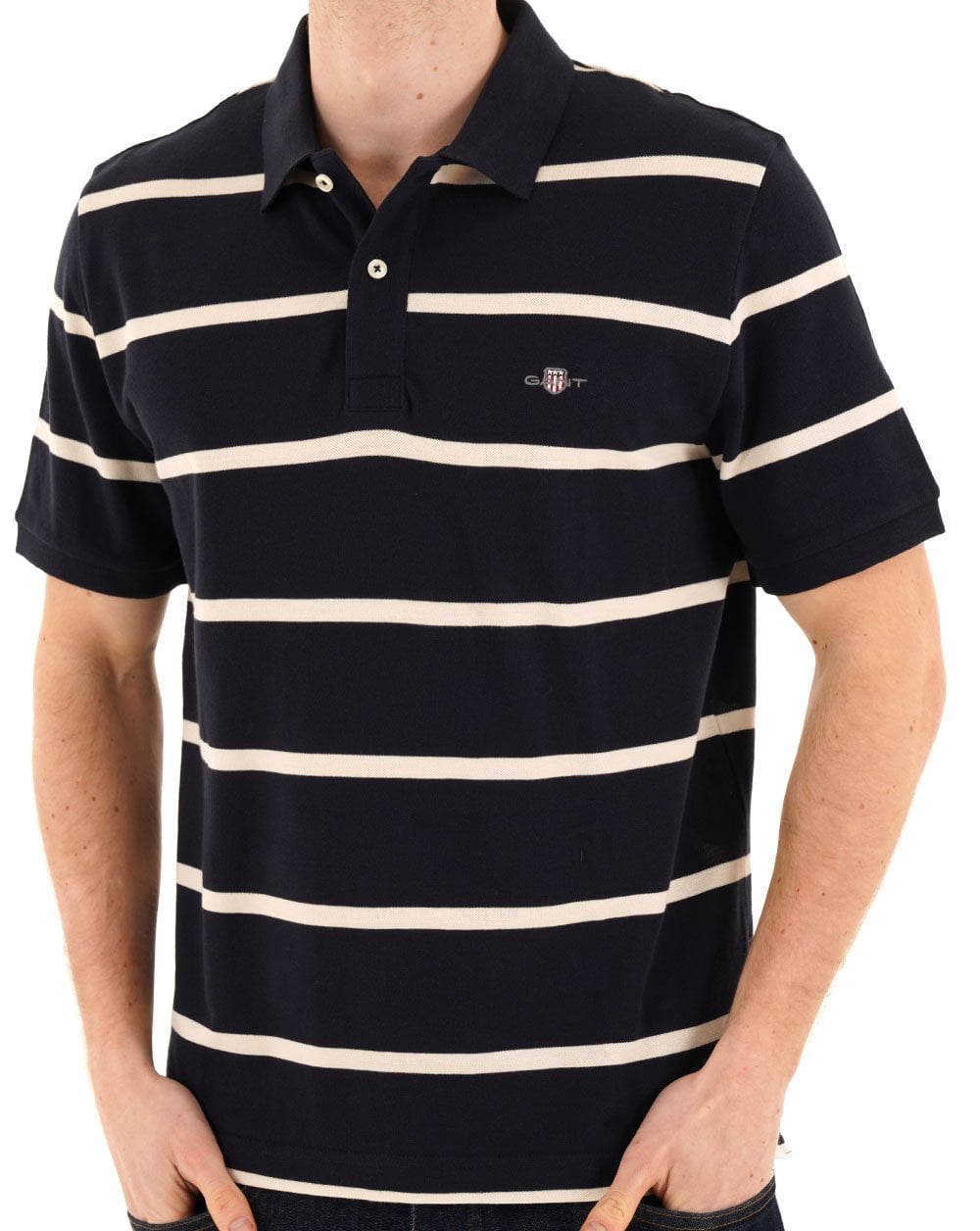 Gant Striped Polo Shirt Navy Blue