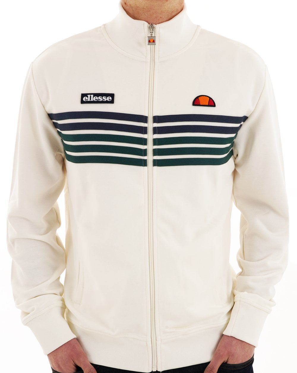Ellesse 5 Stripe Track Top Off White/Dark Green