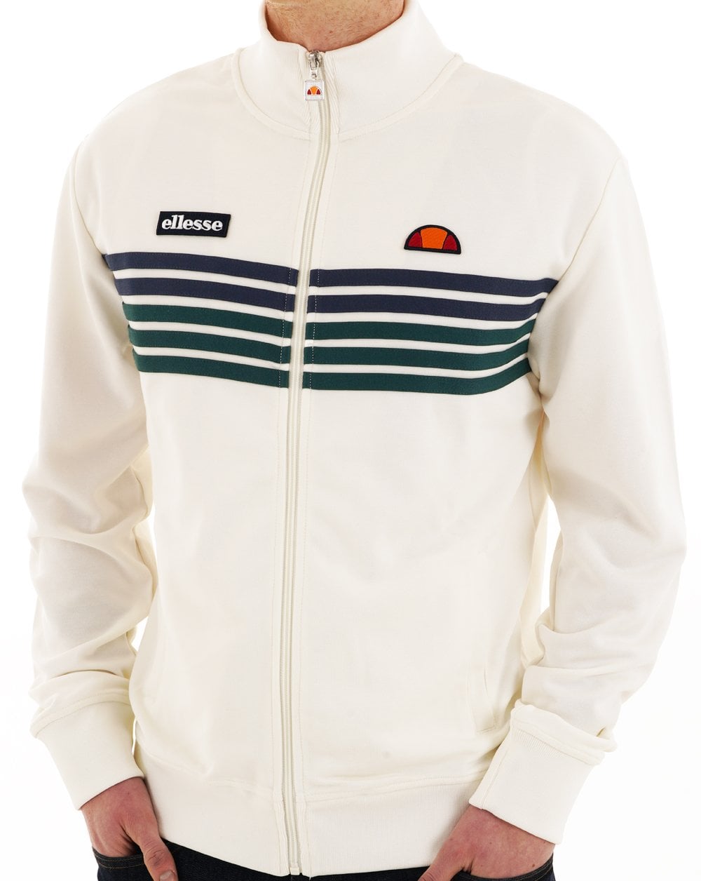 Ellesse 5 Stripe Track Top Off White/Dark Green