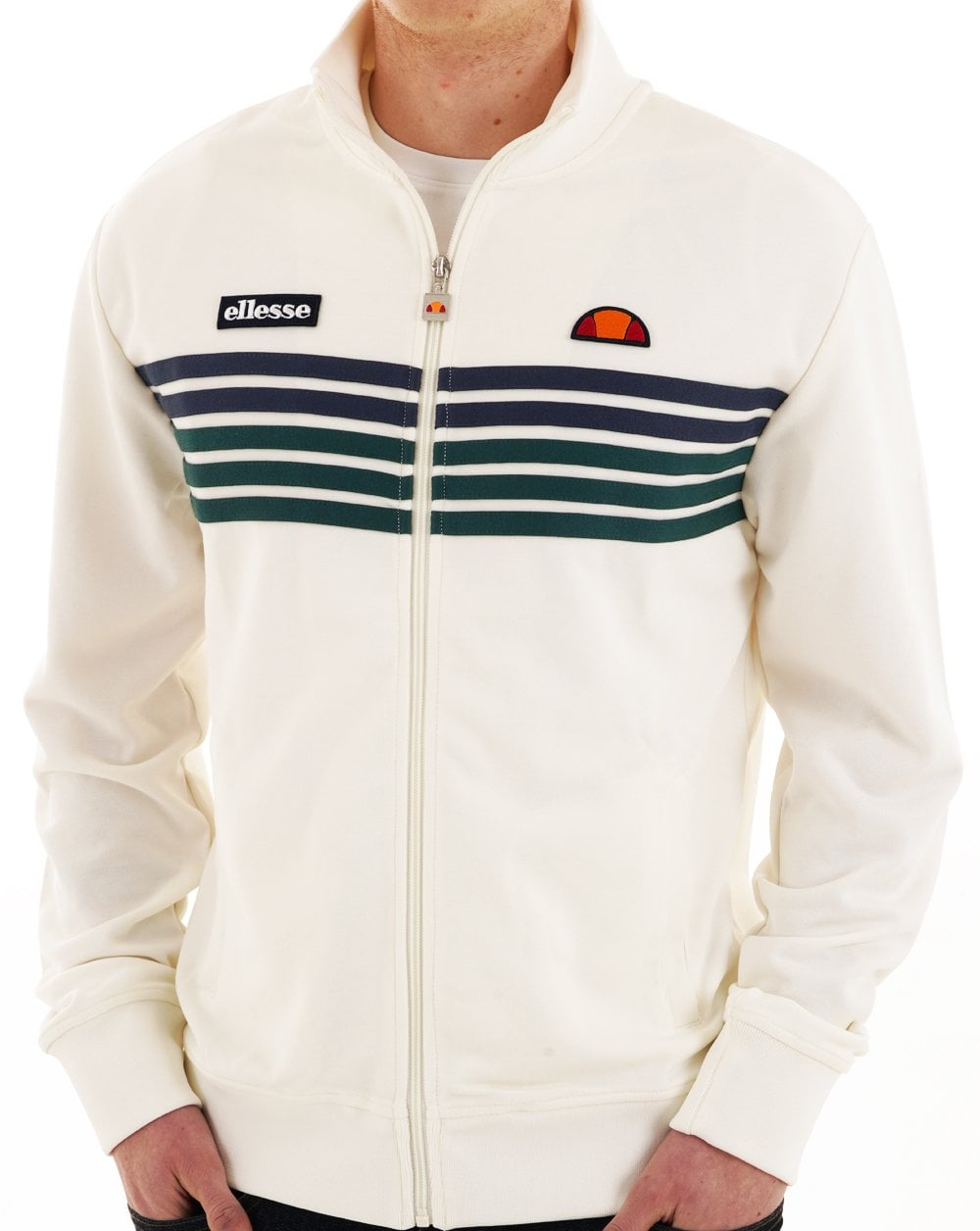 Ellesse 5 Stripe Track Top Off White/Dark Green