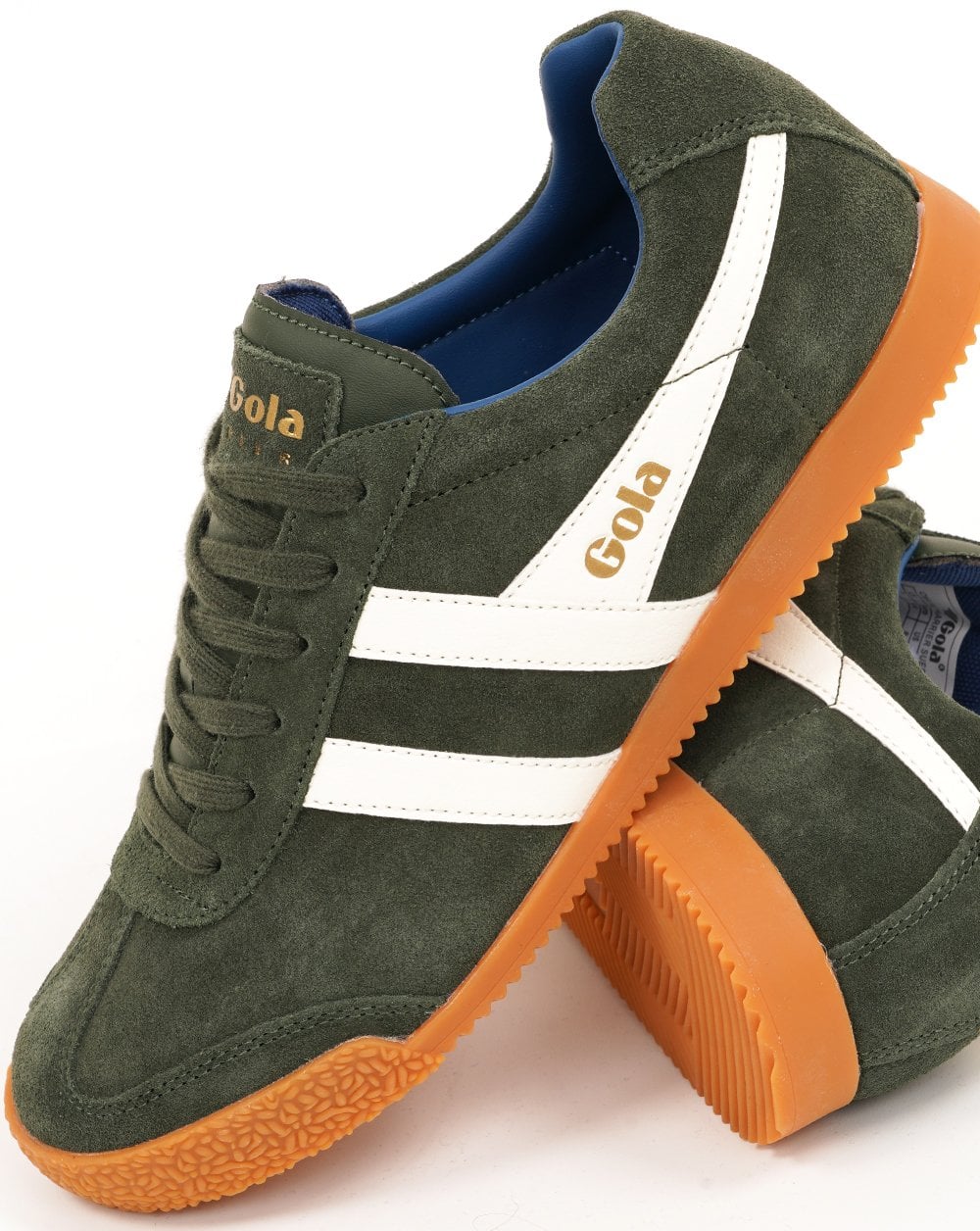 Gola Harrier Suede Trainer Dark Green/Off White/Marine