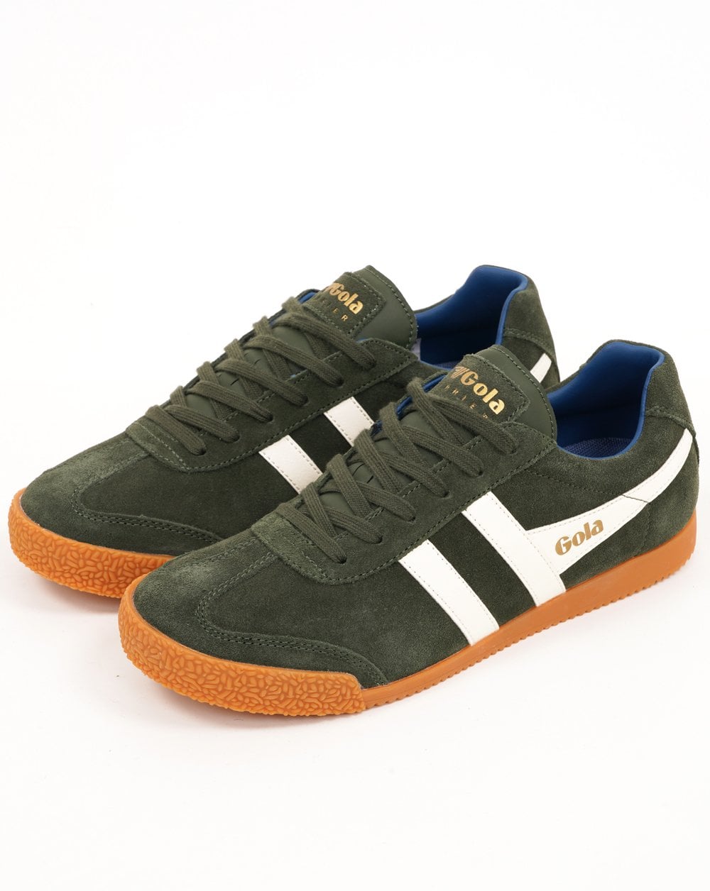 Gola Harrier Suede Trainer Dark Green/Off White/Marine