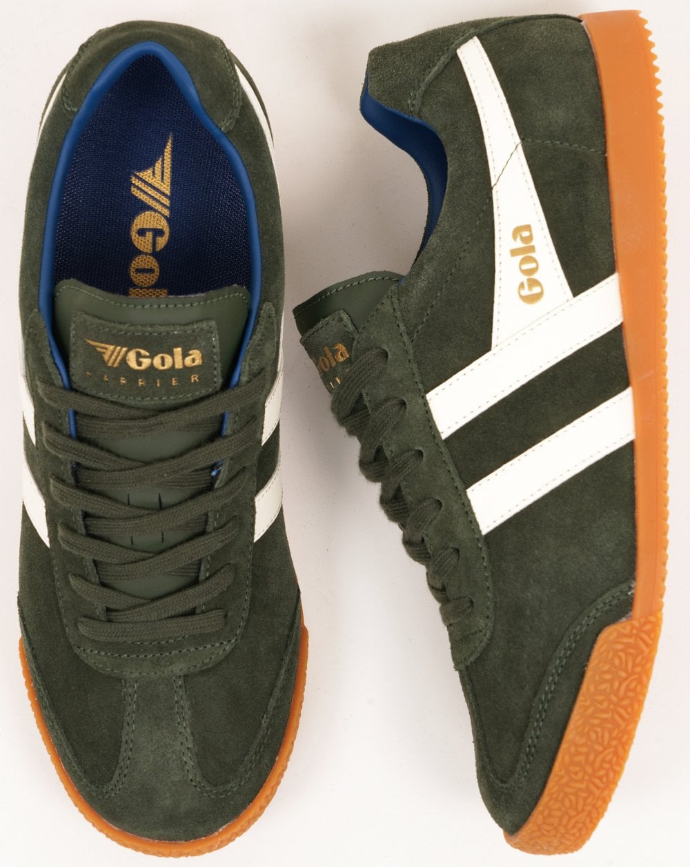 Gola Harrier Suede Trainer Dark Green/Off White/Marine