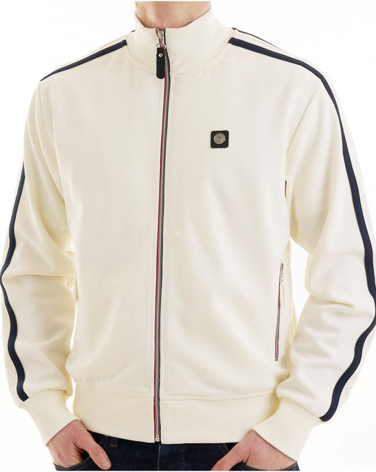Trojan Twin Stripe Contrast Zip Track Top Ecru