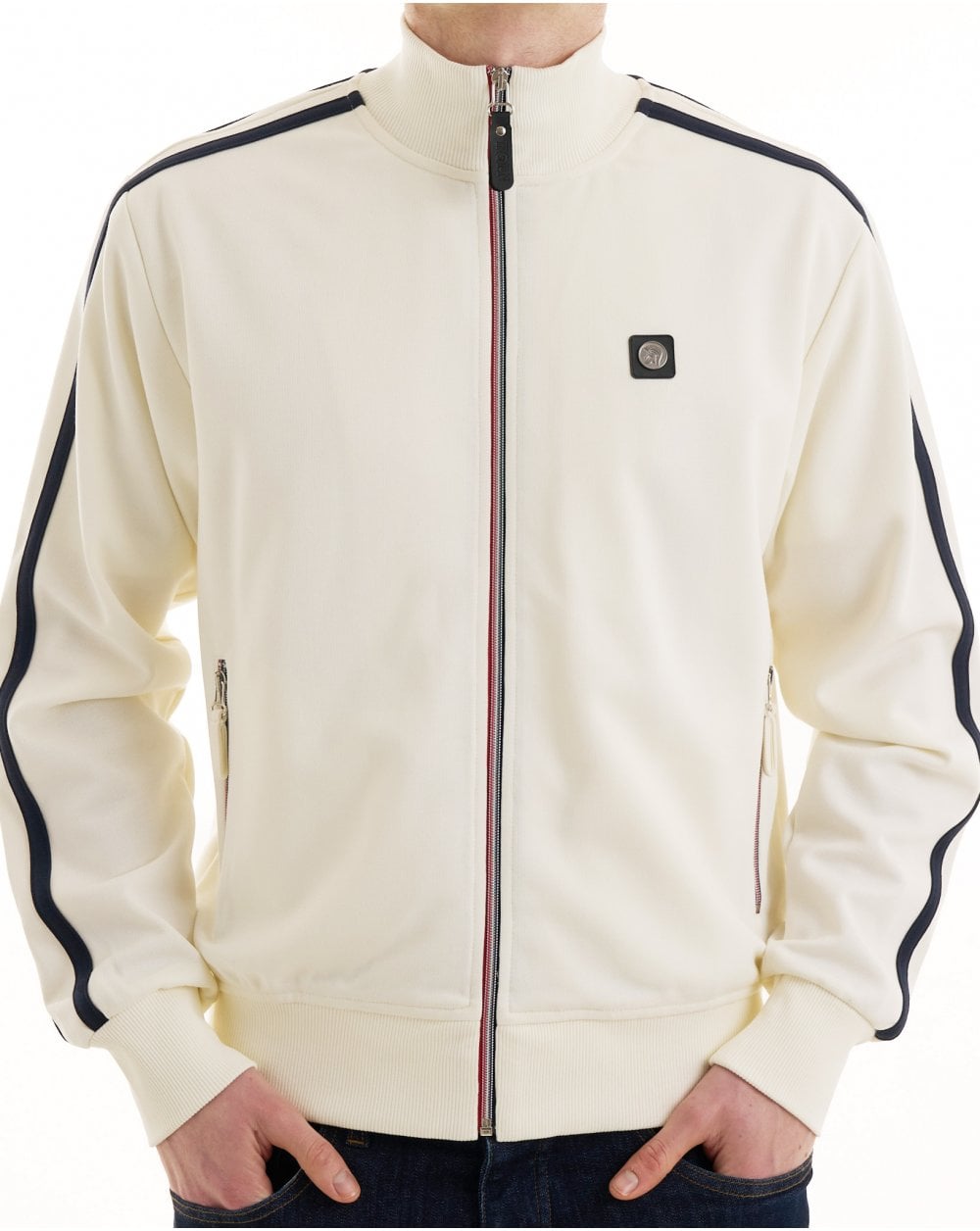 Trojan Twin Stripe Contrast Zip Track Top Ecru