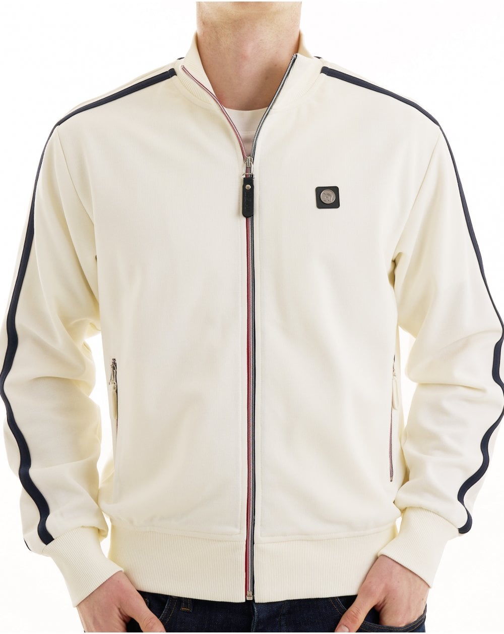 Trojan Twin Stripe Contrast Zip Track Top Ecru