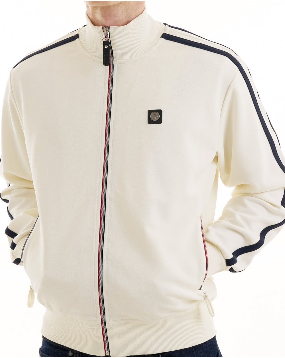 Trojan Twin Stripe Contrast Zip Track Top Ecru
