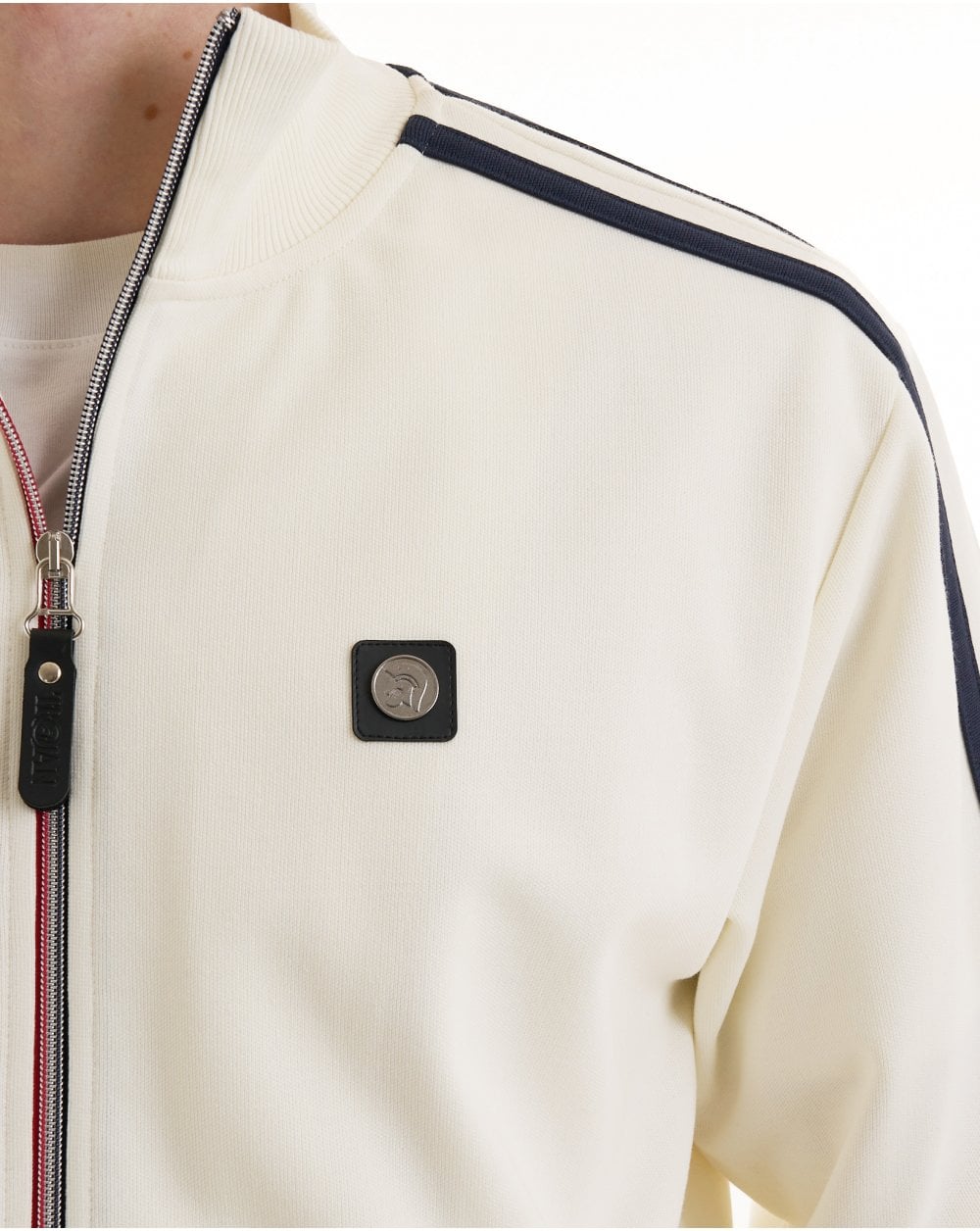 Trojan Twin Stripe Contrast Zip Track Top Ecru