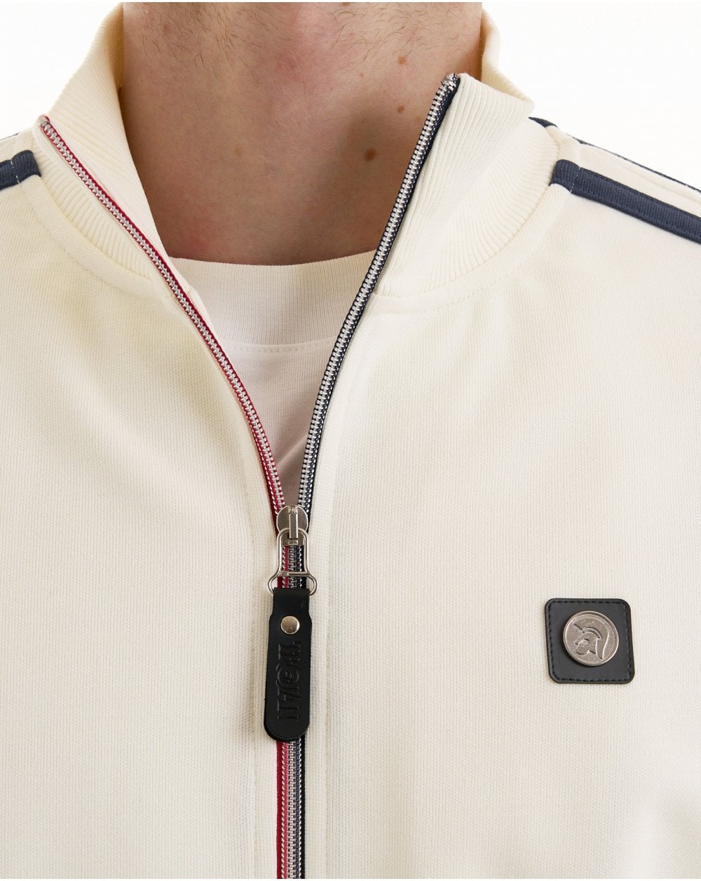 Trojan Twin Stripe Contrast Zip Track Top Ecru