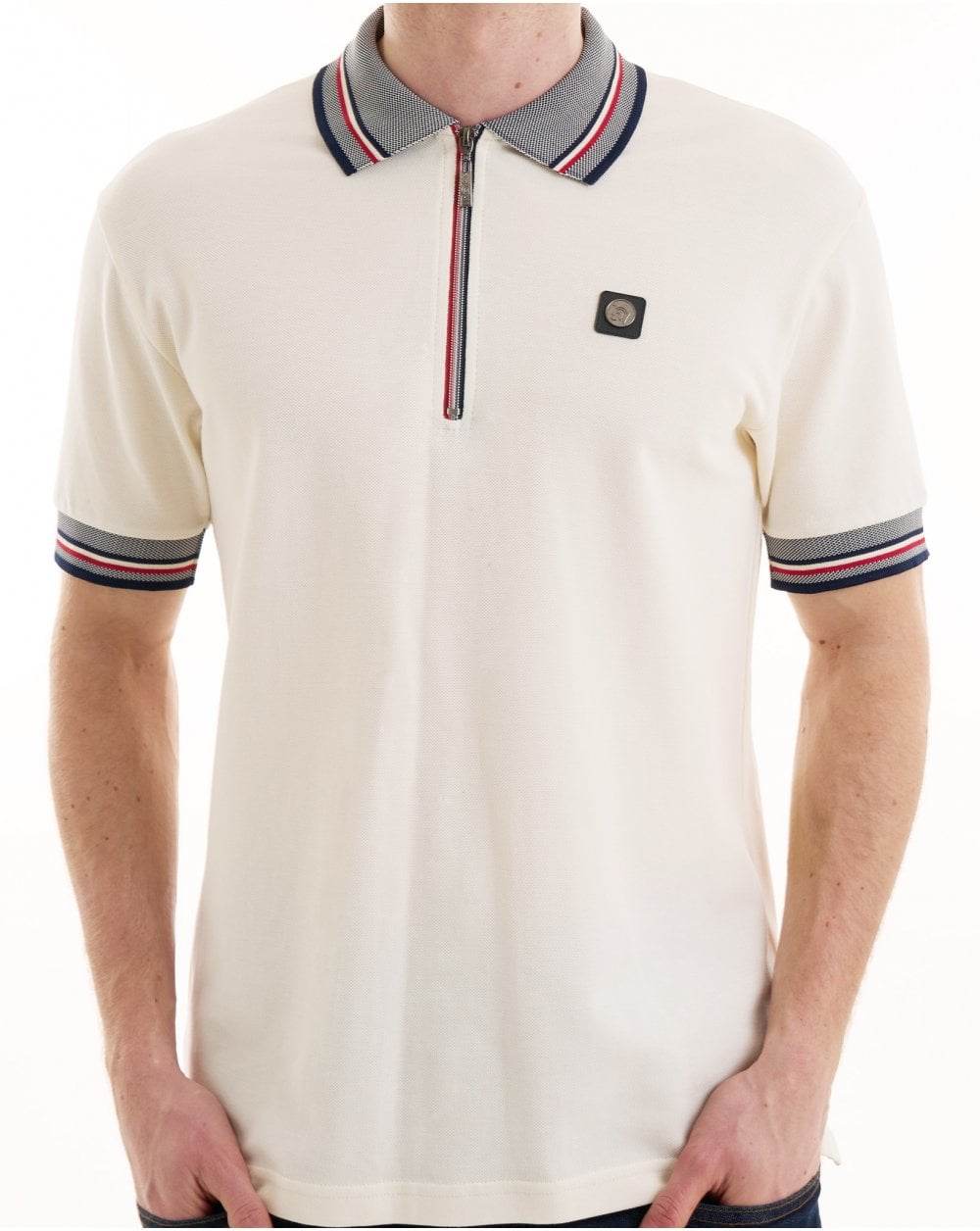 Trojan Oxford Collar Zip Polo Ecru