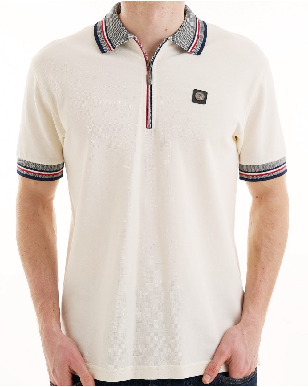 Trojan Oxford Collar Zip Polo Ecru